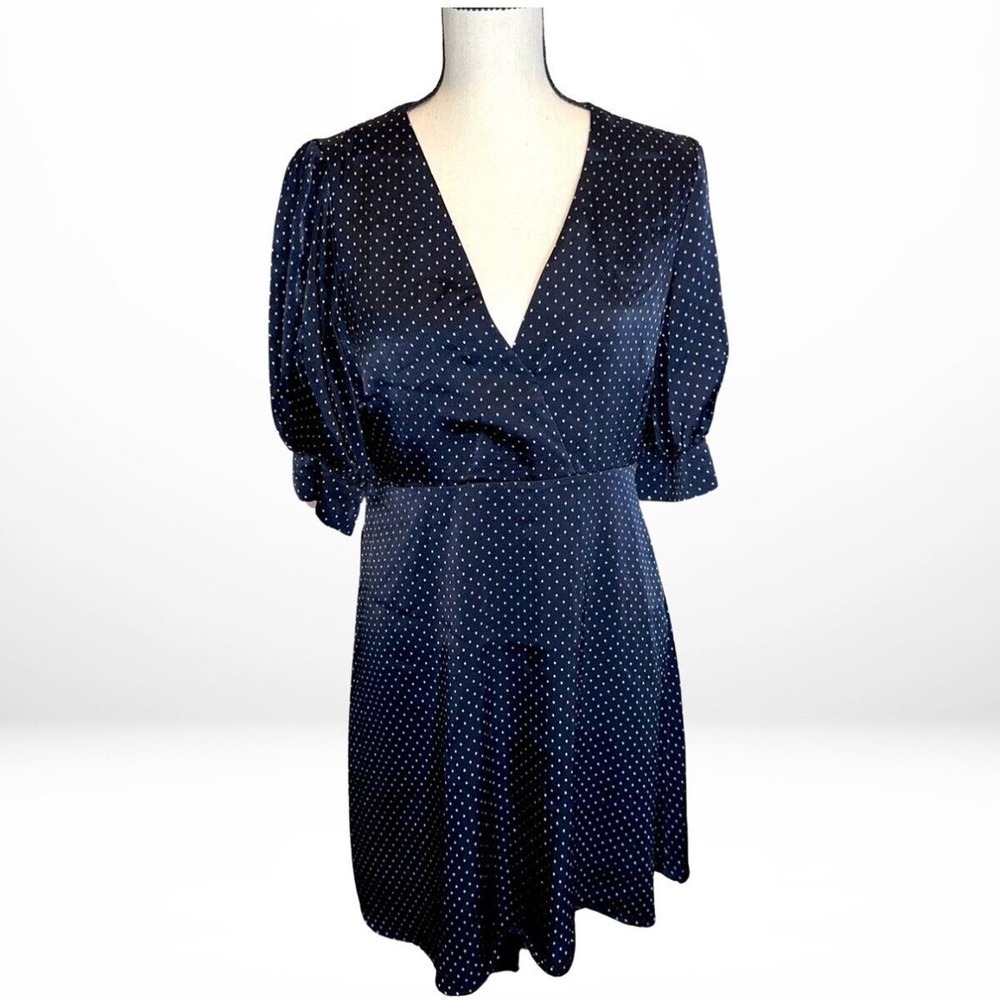 Zara Navy Polka Dot Midi Dress